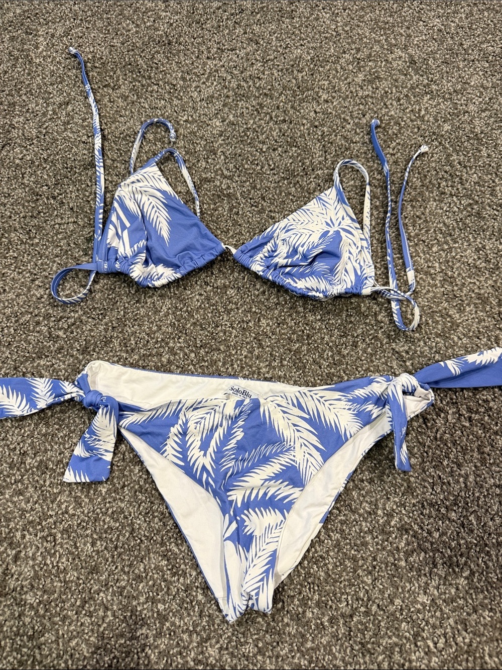 Blue and White Palm Print String Bikini